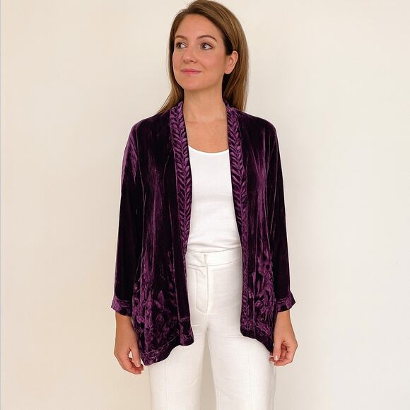 Floriana Pink Velvet long sleeve Kimono Cardigan Size L - Picture 1 of 5